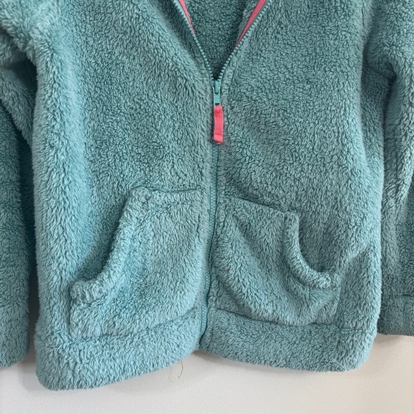 Mini Boden Girls Size 11-12 Fuzzy Sherpa Full Zip Up Jacket turquoise - Picture 2 of 7